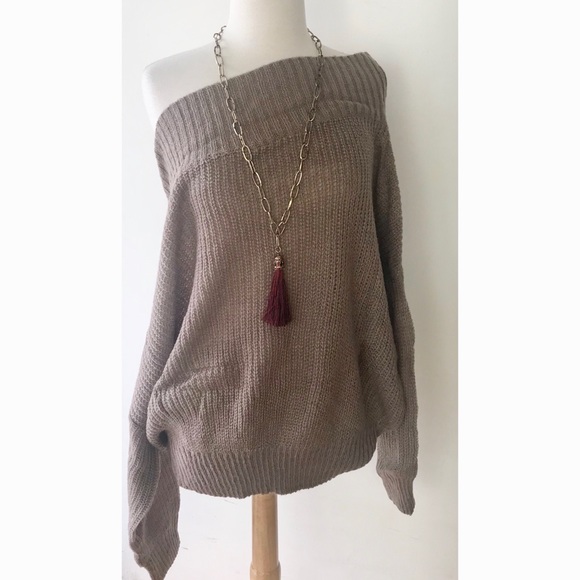 ✨SALE✨Kekoa Khaki Off Shoulder Sweater - Picture 4 of 6